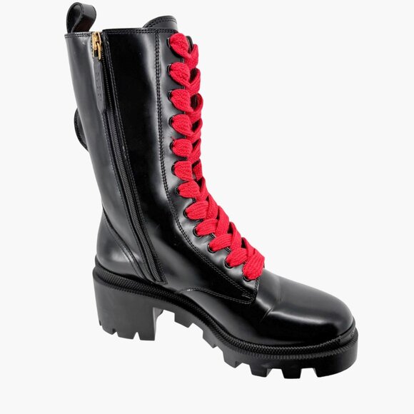 Gucci Magnum Lace Up Combat Boots EU 36.5 US 6.5 Black Web Stripe Block Heel - Picture 12 of 15